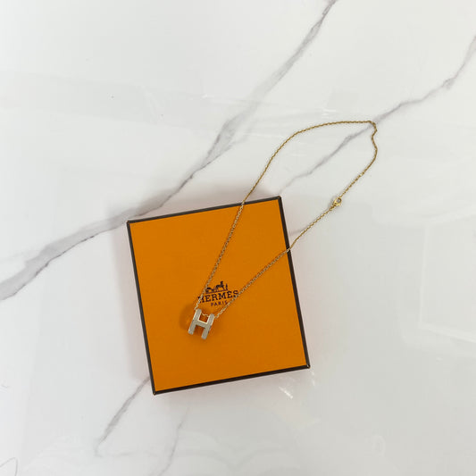 Hermès Pop H Pendant in Étoupe lacquered metal with gold tone hardware