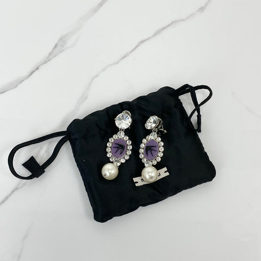 MIU MIU Swallow Bird Crystal Pearl Drop Earrings - photo 1