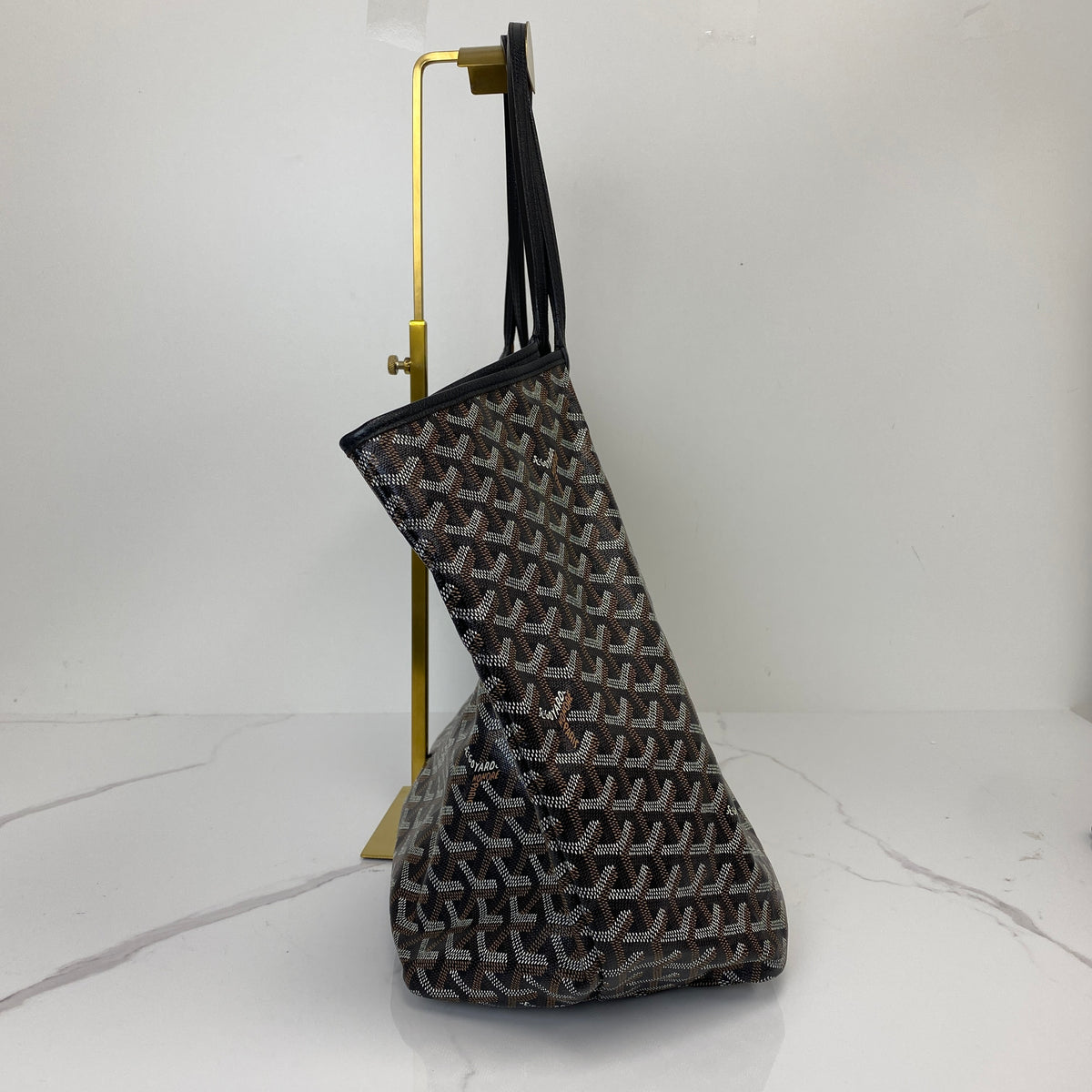 Goyard Saint Louis GM Black, Black Goyardine Canvas and Chevroches Calfskin, Silver Tone — detail view 3
