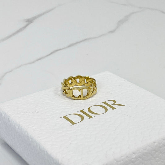 Christian Dior CD Icon Chain Link Ring in gold-tone metal, size 54
