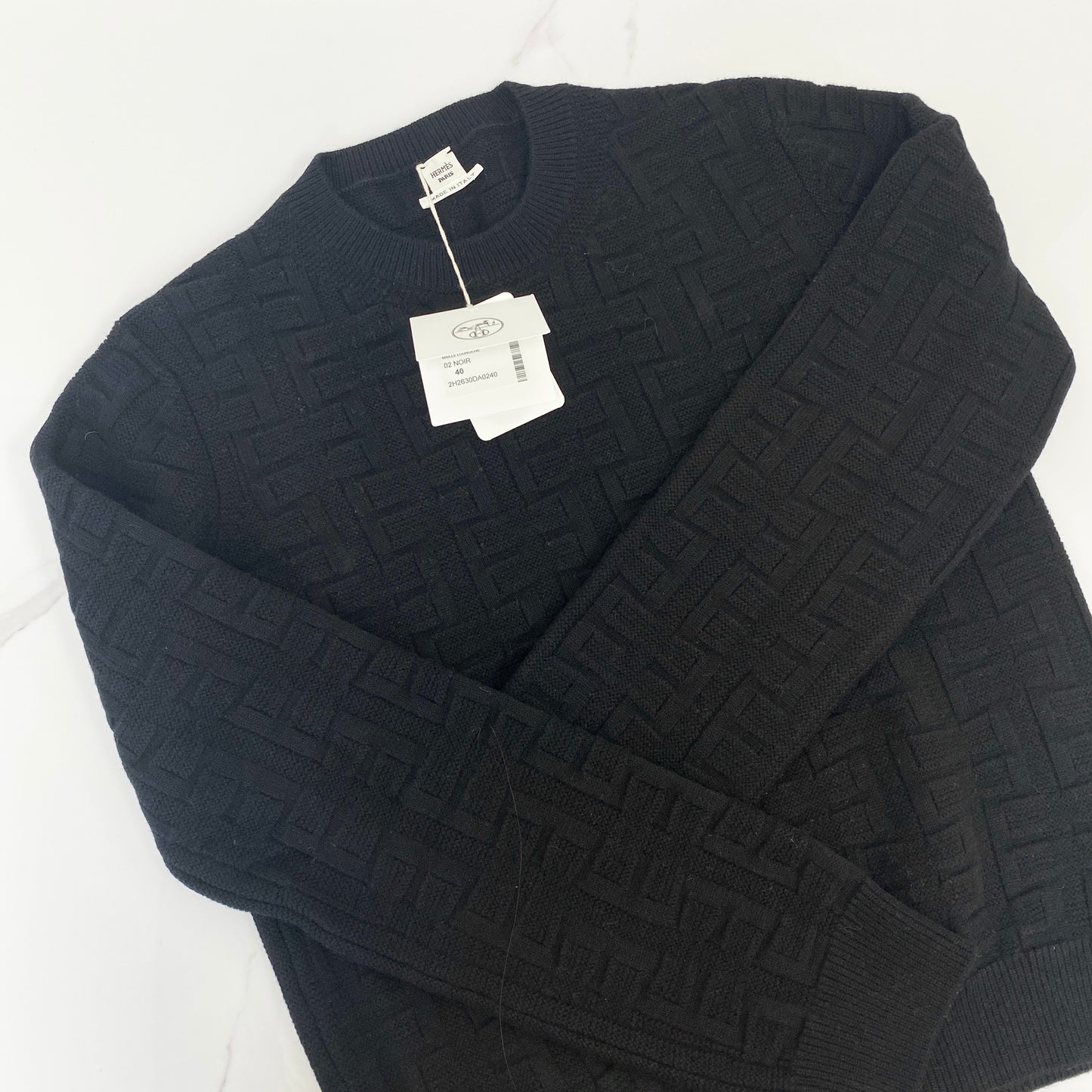 Hermès Pull Manches Longues, black virgin wool — front view