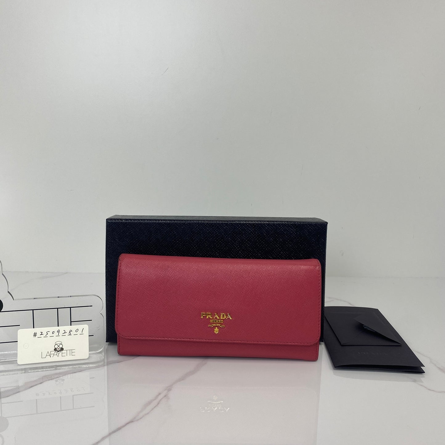 Prada Saffiano Lux Leather Wallet, pink Saffiano calfskin, gold-tone hardware — detail view 1