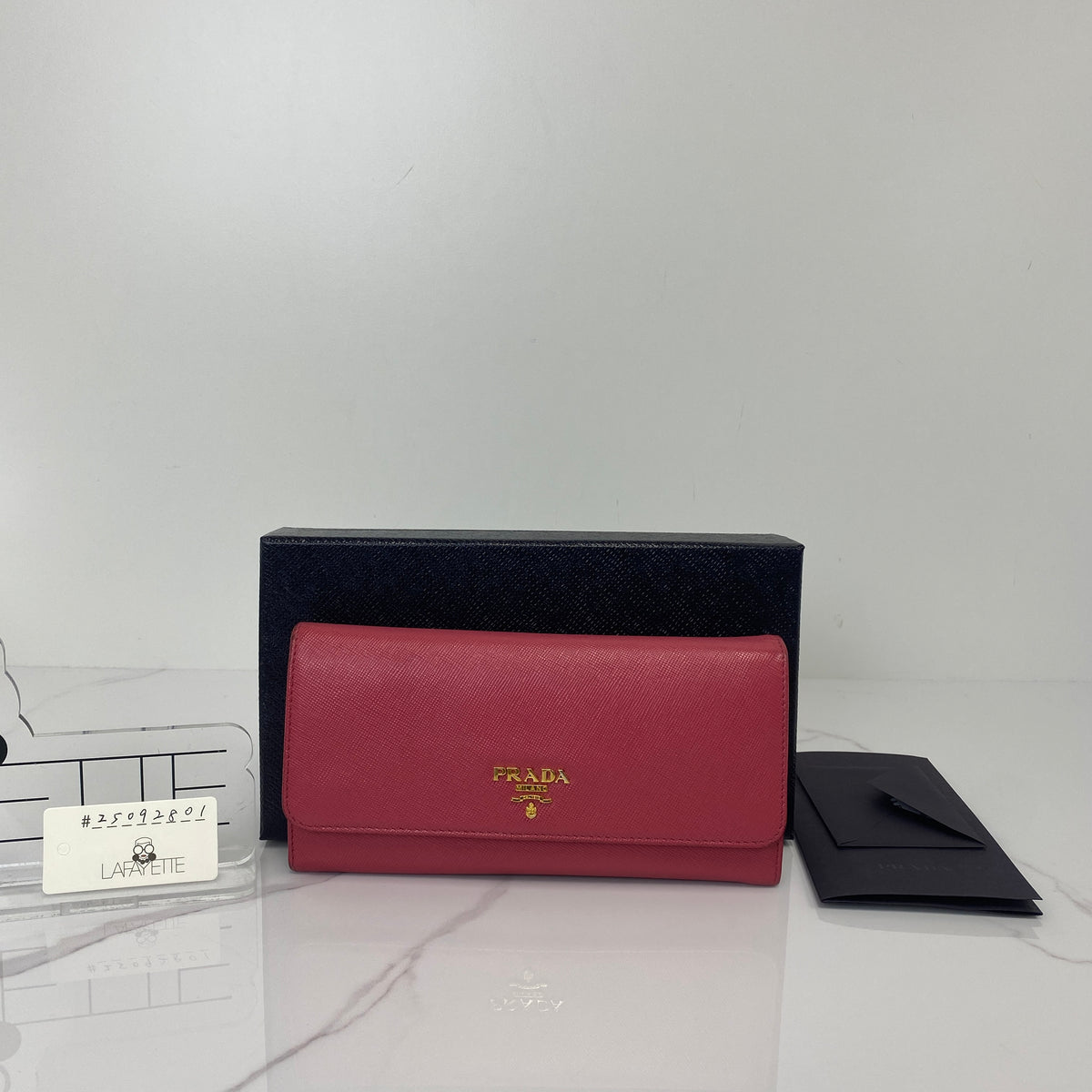 Prada Saffiano Lux Leather Wallet, pink Saffiano calfskin, gold-tone hardware — detail view 1