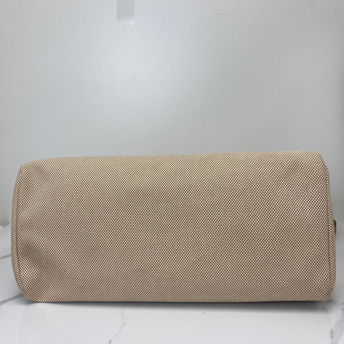 Hermès Herbag Zip Cabine Bag, ecru canvas and natural leather, palladium hardware — detail view 4