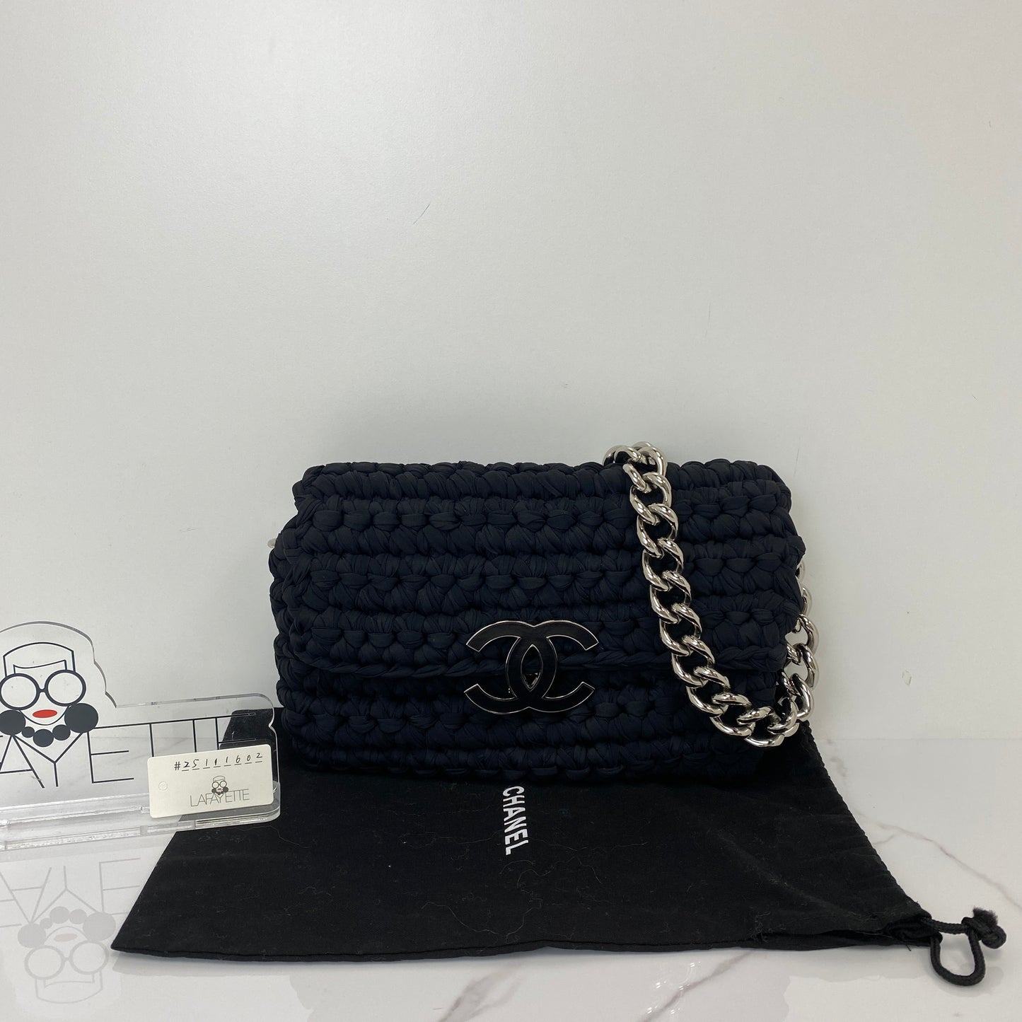 Base of the Chanel cotton tweed flap bag