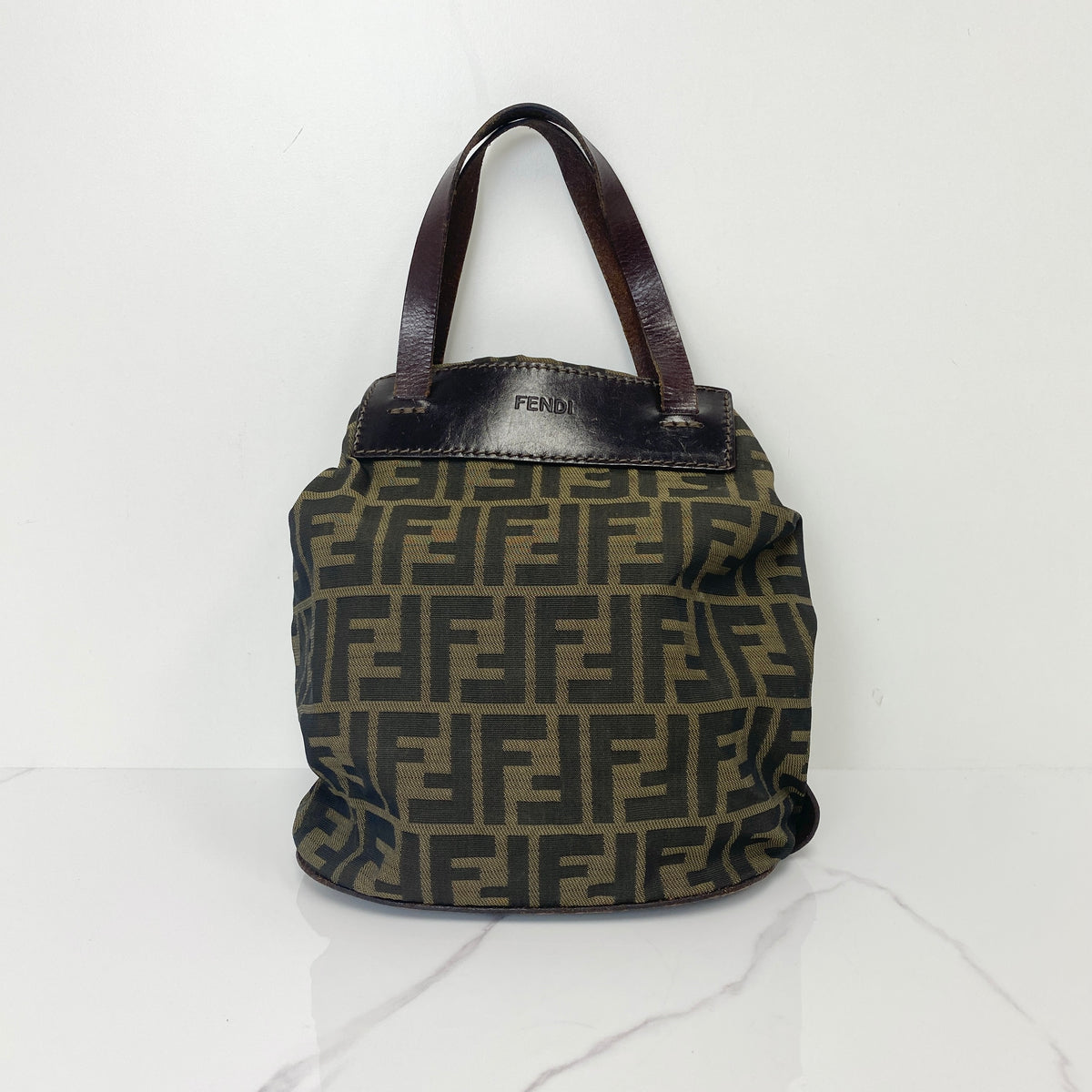 Fendi Zucca FF Vintage Bucket Bag, brown Zucca FF canvas, silver-tone hardware — front view
