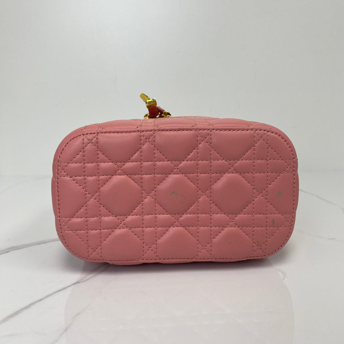 Christian Dior Small DiorTravel Vanity Case with Handle, pink Cannage lambskin, gold-tone hardware — detail view 4