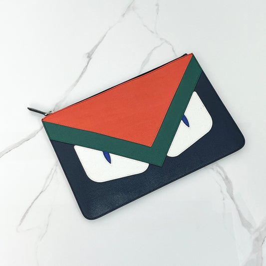Fendi Monster Leather Clutch Bag